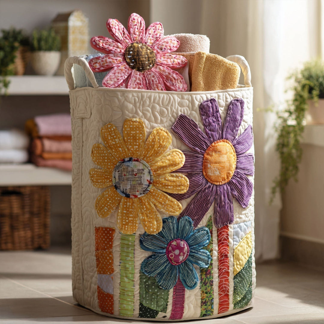 Antique Floral Quilted Laundry Basket