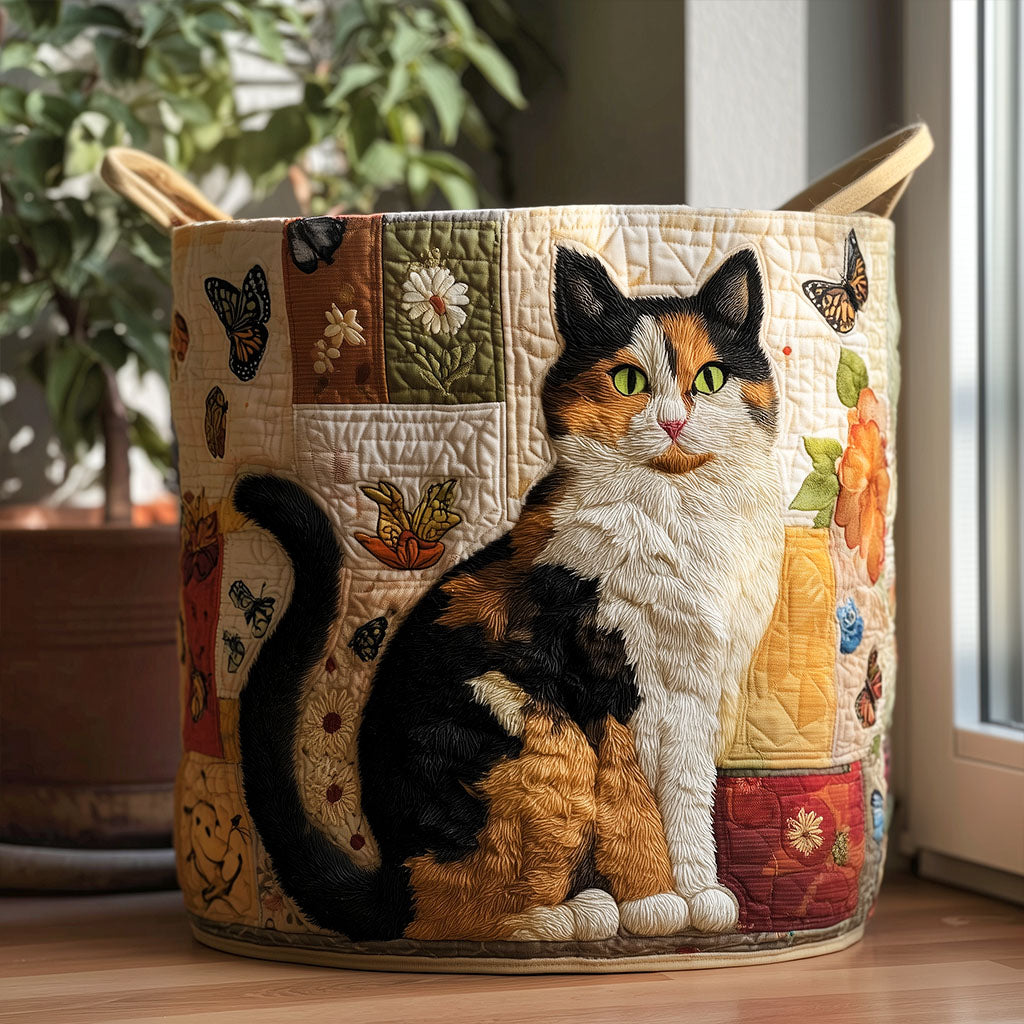 Cottage Cat Dreams Quilted Laundry Basket