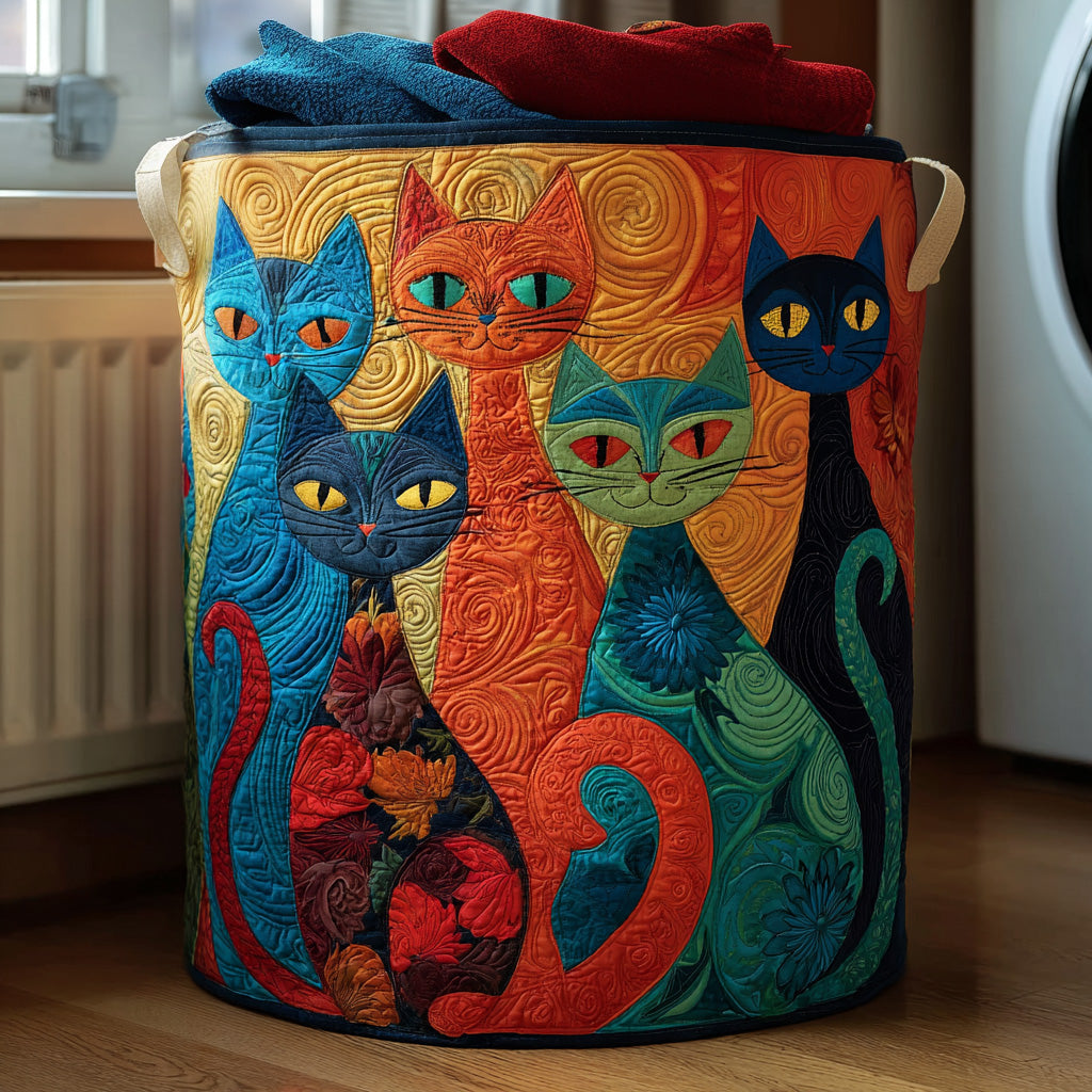 Enchanted Cats Quilted Laundry Basket