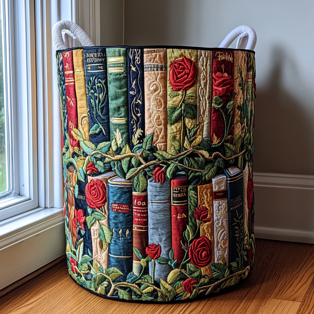 Forest Books Quilted Laundry Basket