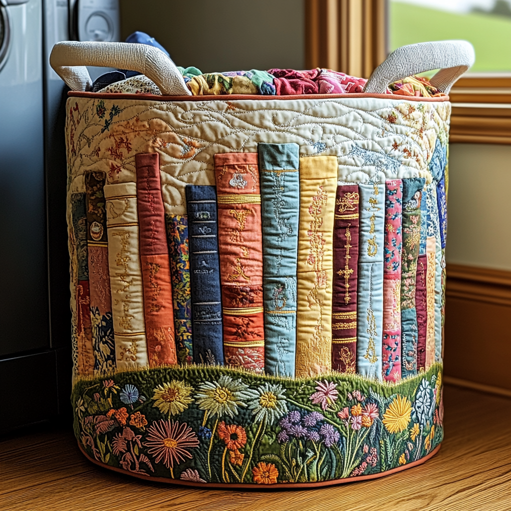 Garden Books Quilted Laundry Basket