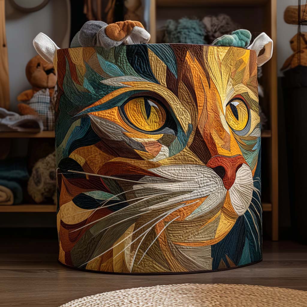 Patchwork Cat Quilted Laundry Basket