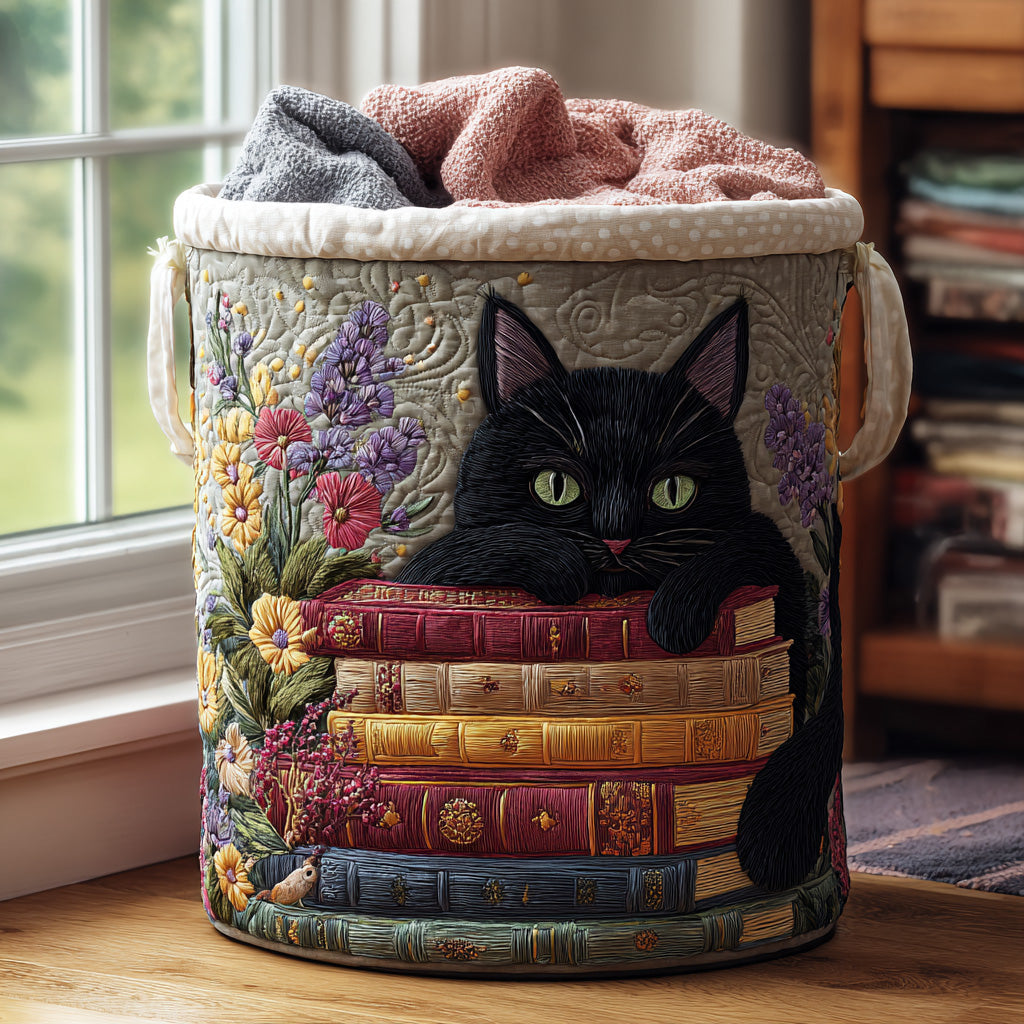 Purring Pages Quilted Laundry Basket