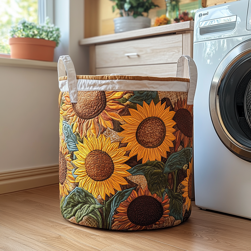 Rustic Sunflower Quilted Laundry Basket