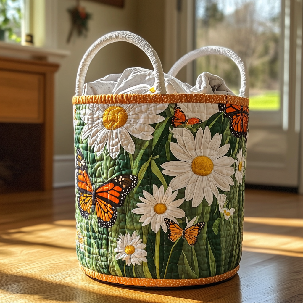 Sunflower Monarchs Quilted Laundry Basket