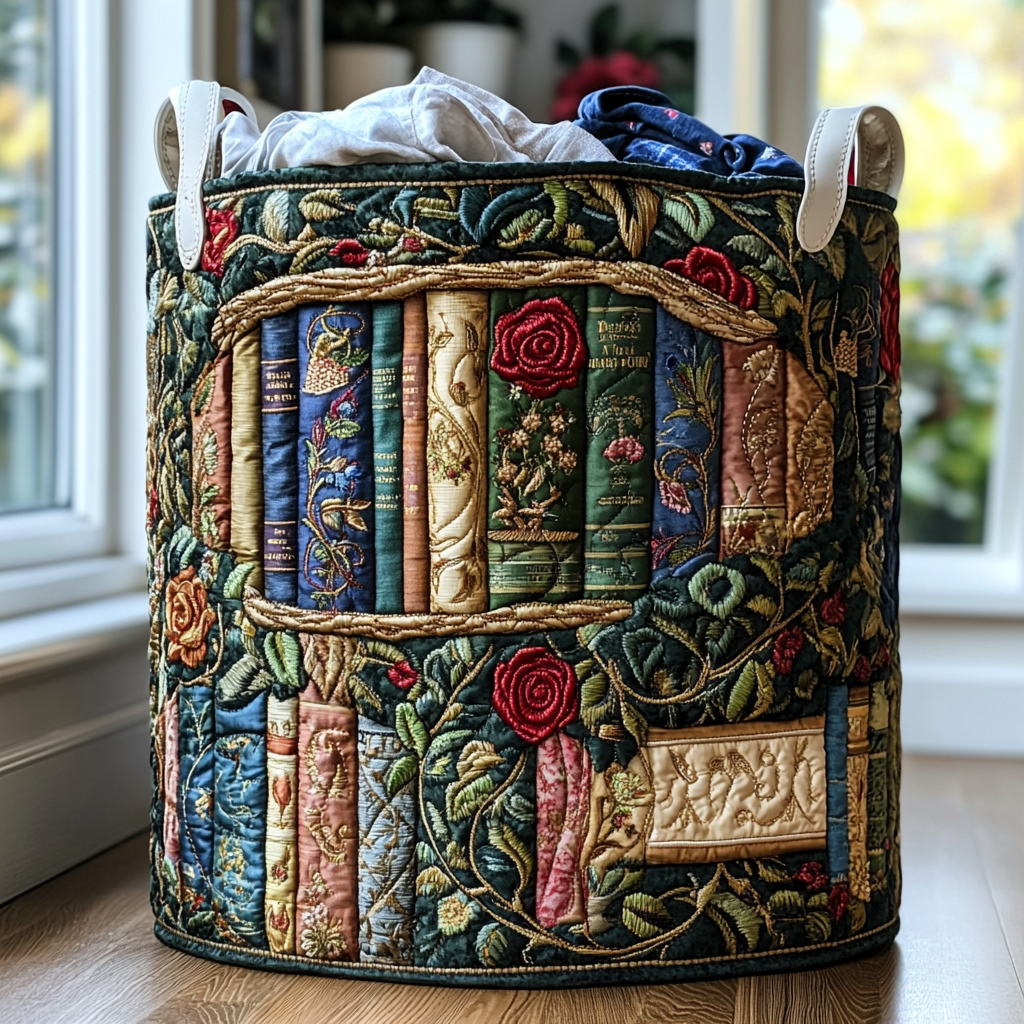 Vintage Library Quilted Laundry Basket